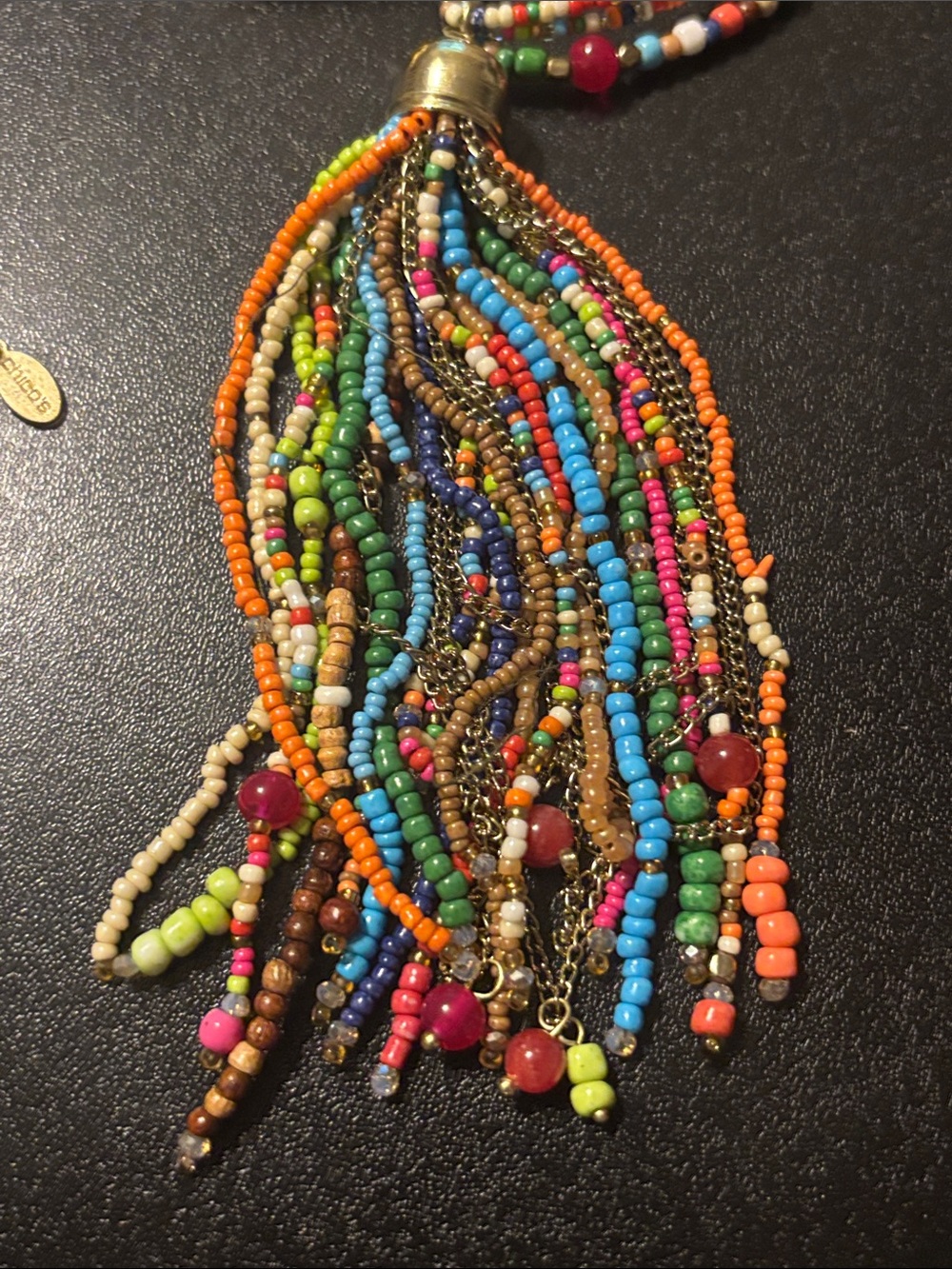 Chico's Multicolor Seed-Bead Tassel Necklace with Gem Pendant - Picture 4 of 16
